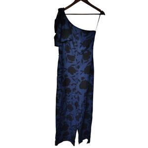 Kate Spade One Shoulder Linen Floral Jumpsuit Blue Black Womens Size 6